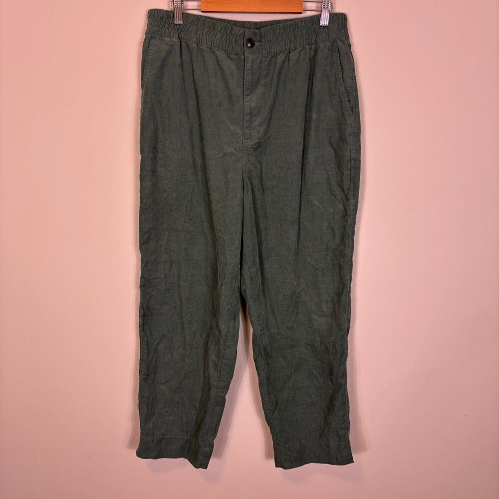 Madewell Green Corduroy Ribbed Straight Leg Pull On Pants Size Medium